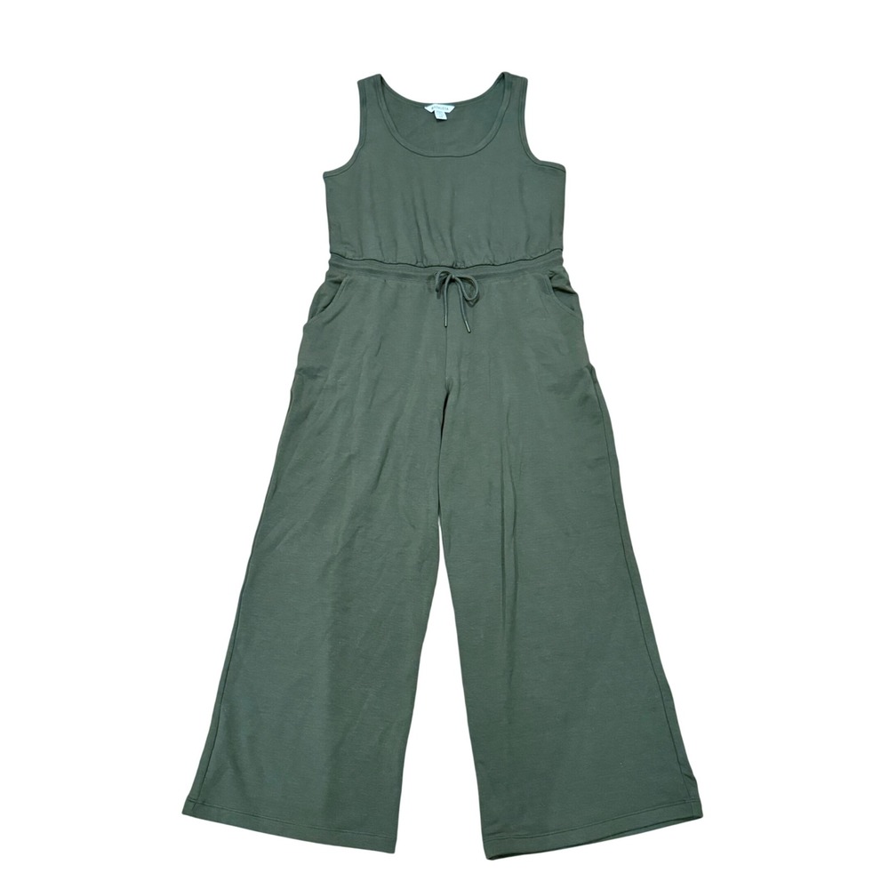 Athleta Coaster Luxe Jumpsuit Dark Olive Green Wide Leg Large L Petite Loungewea